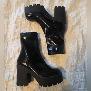 Call It Spring Shiny Faux Leather Black Platform Boots